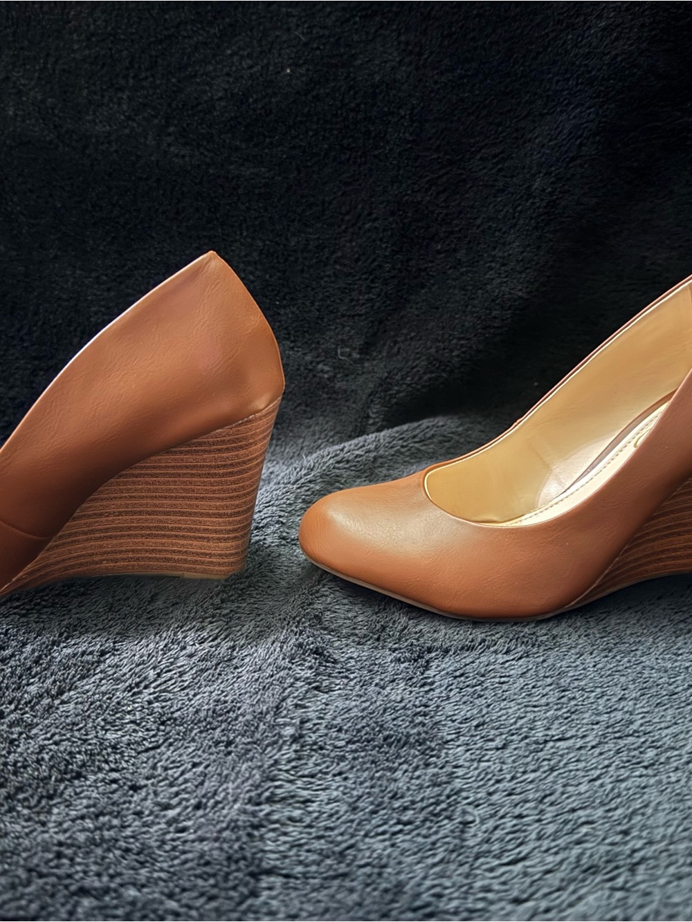 Jessica Simpson Brown Leather Almond Toe Wedge Pumps - Picture 3 of 8